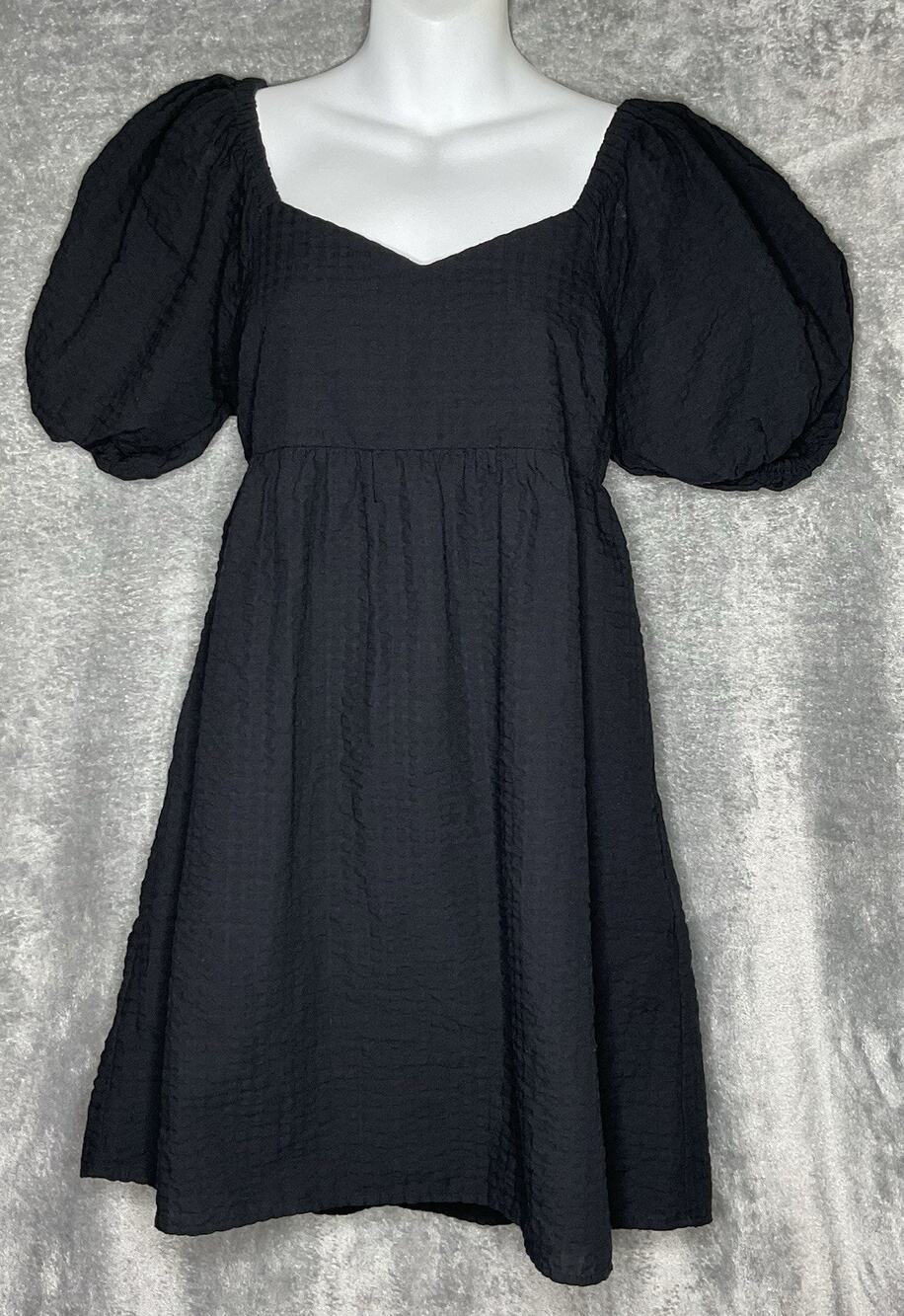 Old Navy Black Puff Sleeve Mini Dress XS Womens Empire Waist Pockets Cottagecore